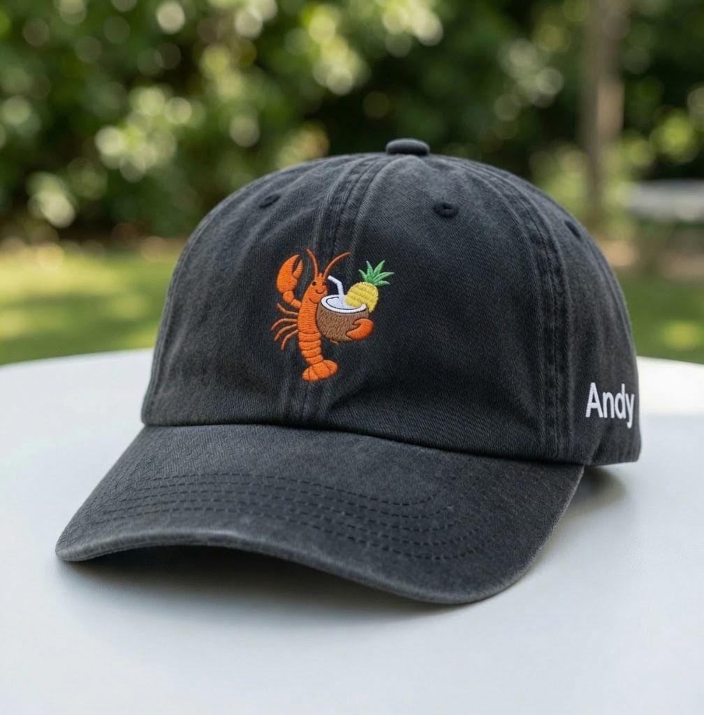 Custom Name Lobster Drink Embroidered Hat, Personalized Vintage Washed Dad Cap, Summer Beach Vacation Hat, Custom Embroidered Baseball Hat
