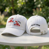 Custom Names Lobster Couples Embroidered Hat, Personalized Anniversary Date Baseball Cap, Custom Engagement Gift, Matching Couple Dad Hat