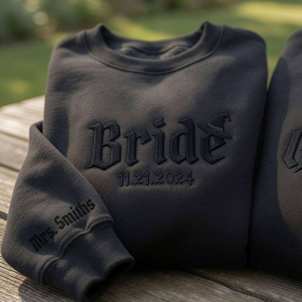 First Halloween Bride Groom Bachelorette Embroidered Shirt, Custom Matching Couple Shirts, Personalized Halloween Wedding Tee, Newlywed Gift