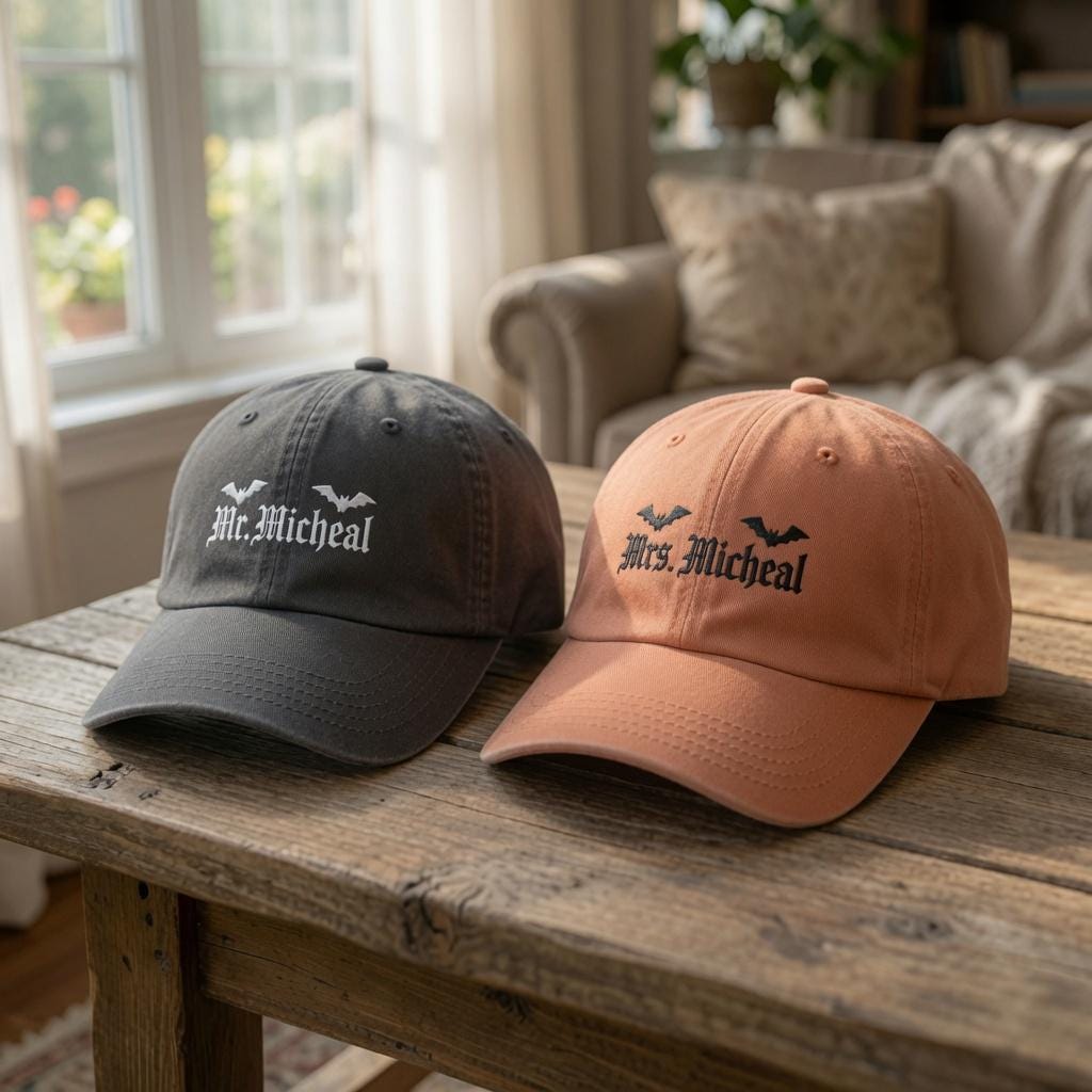 Embroidered Spooky Custom Mr & Mrs Baseball Cap