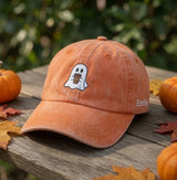 Custom Name Coffee Ghost Embroidered Hat, Personalized Halloween Ghost Baseball Cap, Cute Spooky Season Iced Coffee Vintage Dad Hat