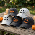 Custom Name Halloween Pumpkin Embroidered Hat, Personalized Jack O Lantern Baseball Cap, Cute Spooky Season Vintage Washed Dad Hat