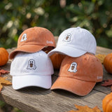 Custom Name Coffee Ghost Embroidered Hat, Personalized Halloween Ghost Baseball Cap, Cute Spooky Season Iced Coffee Vintage Dad Hat