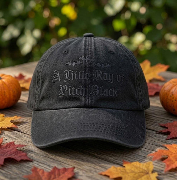 Gothic Bat Embroidered Hat, Black Washed Cotton Baseball Cap, Halloween Gift