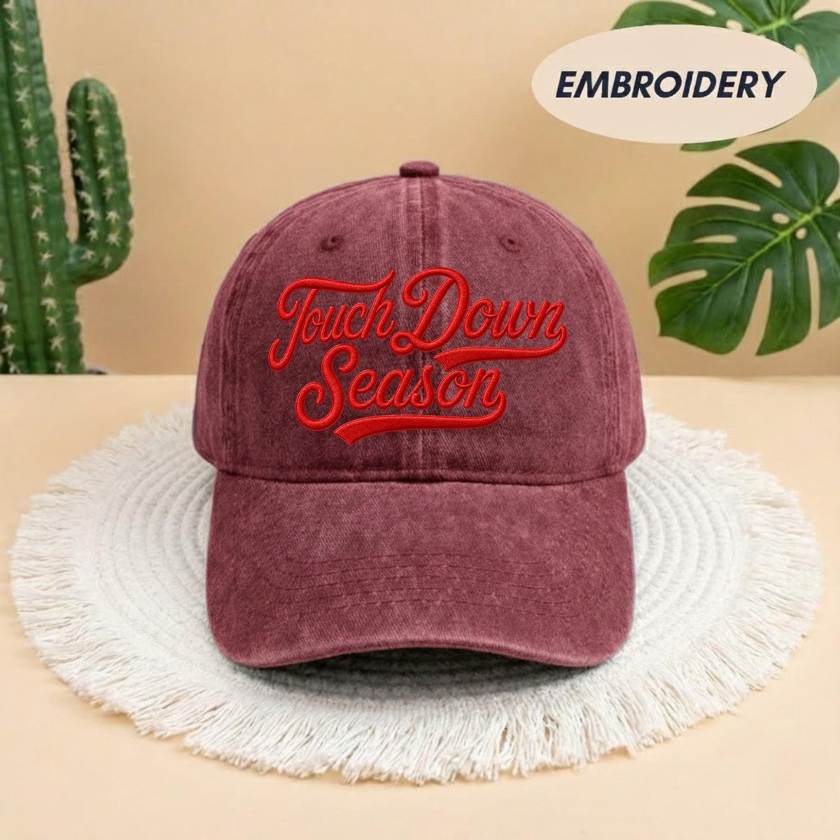 Custom Touchdown Season Embroidered Hat - Vintage Game Day Football Cap