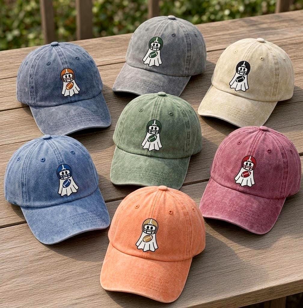 Football Ghost Embroidered Hat, Funny Halloween Football Player Dad Hat, Cute Spooky Season Baseball Cap, Game Day Gift Football Mom