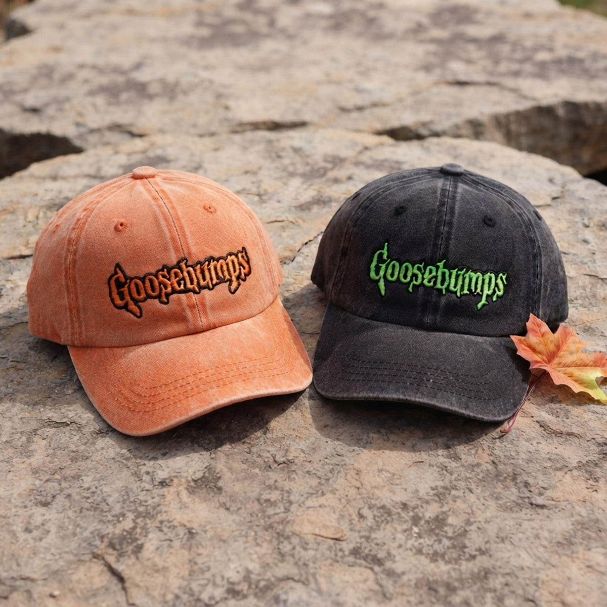 Embroidered Halloween Goosebumps Washed Hat, Haunted House Cap, Horror Graphic Cap, Halloween Movie Cap, Spooky Season Cap