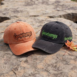 Embroidered Halloween Goosebumps Washed Hat, Haunted House Cap, Horror Graphic Cap, Halloween Movie Cap, Spooky Season Cap