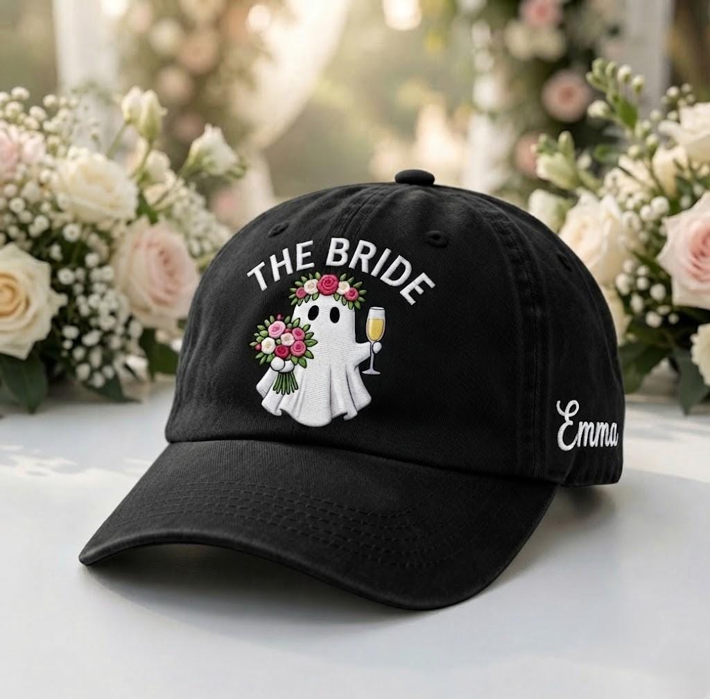 Custom The Bride Ghost Embroidered Hat - Spooky Bachelorette & Halloween Wedding Cap