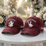 Bride & Bridesmaid Ghost Goose Embroidered Hat Set - Spooky Bachelorette Cap