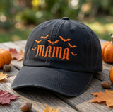 Custom Name Halloween Family Embroidered Hat, Personalized Mom Dada Pappa Gigi Baseball Cap, Spooky Bats Vintage Washed Family Dad Hat