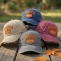 Custom Name Pumpkin Season Embroidered Hat, Personalized Fall Baseball Cap, Vintage Washed Cotton Dad Hat, Autumn Thanksgiving Gift