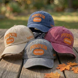 Custom Name Pumpkin Season Embroidered Hat, Personalized Fall Baseball Cap, Vintage Washed Cotton Dad Hat, Autumn Thanksgiving Gift