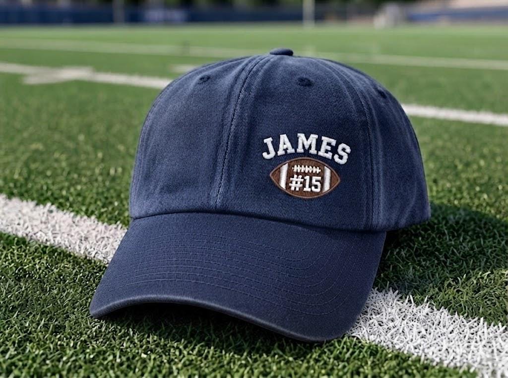 Custom Football Name Embroidered Dad Cap, Personalized Sports Baseball Hat, Number Jersey Headwear, Game Day Gift For Football Fan
