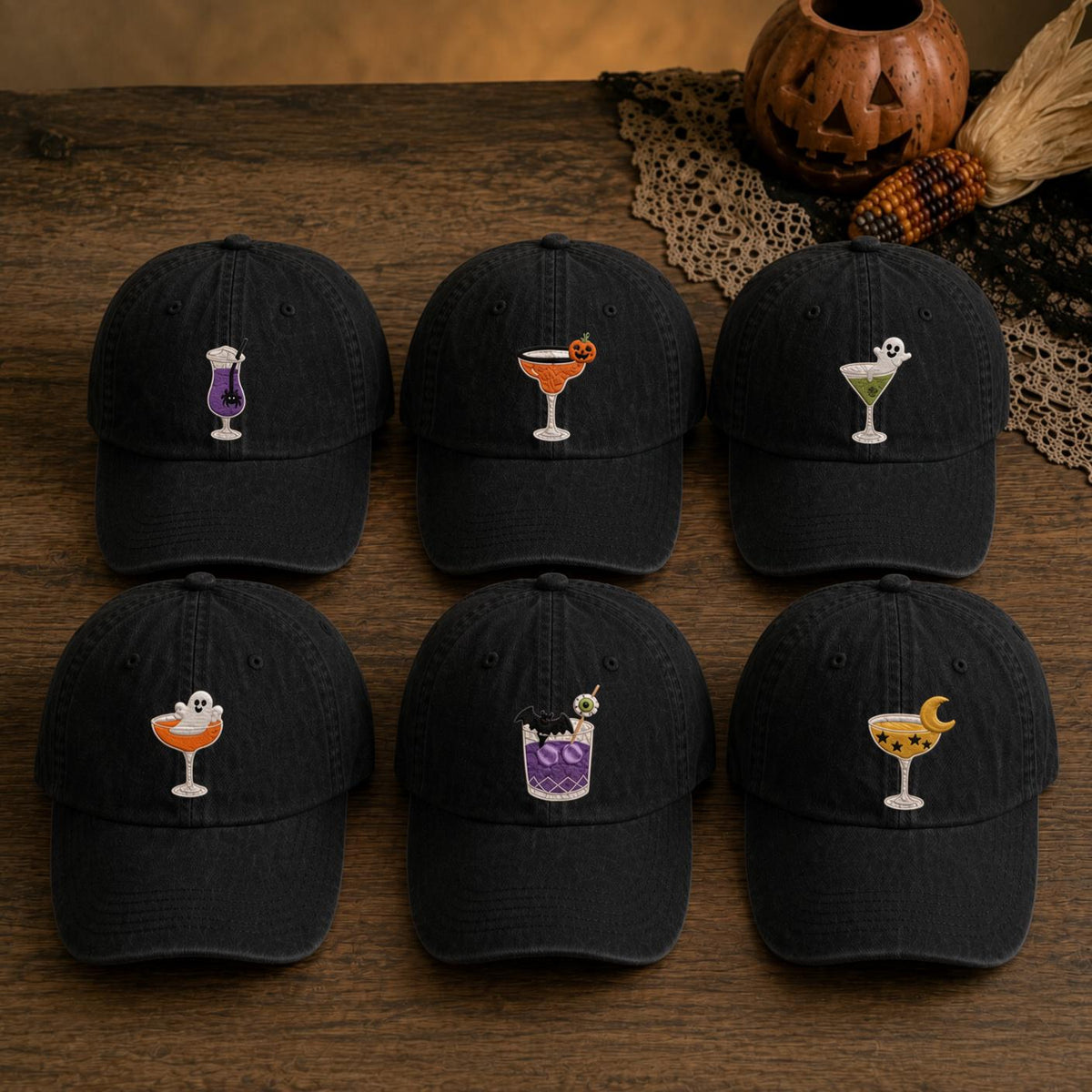 Spooky Cocktail Embroidered Hat, Halloween Ghost Drink Baseball Cap, Fall Party Gift