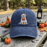 Golden Retriever Ghost Embroidered Hat, Halloween Pumpkin Dog Baseball Cap, Dog Lover Gift
