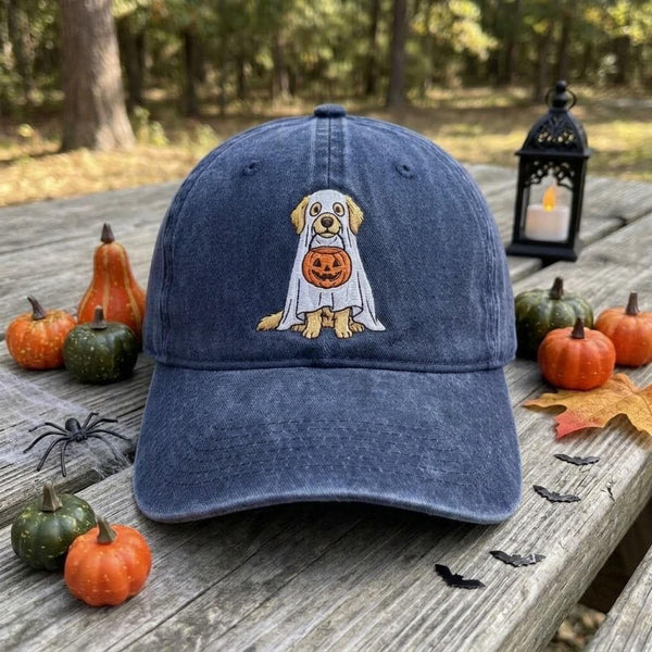 Golden Retriever Ghost Embroidered Hat, Halloween Pumpkin Dog Baseball Cap, Dog Lover Gift