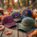 Custom Name Halloween Embroidered Hat, Personalized Pumpkin Witch Cauldron Broom Bat Baseball Cap, Vintage Washed Spooky Season Dad Hat