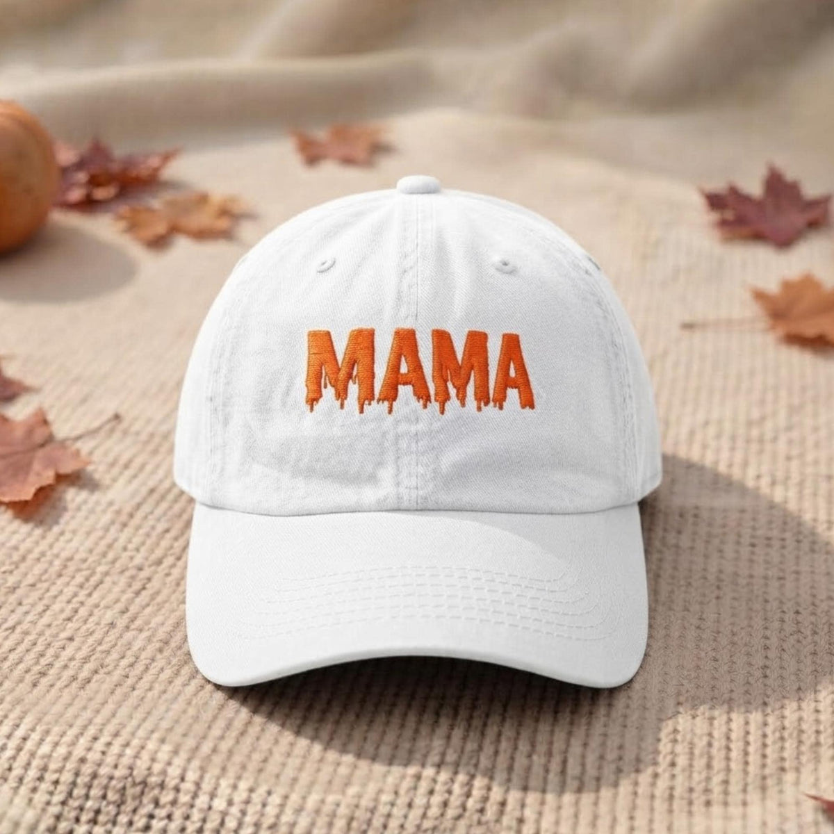 Custom Embroidered Mama Halloween Washed Cotton Baseball Cap, Spooky Season Fall Gift