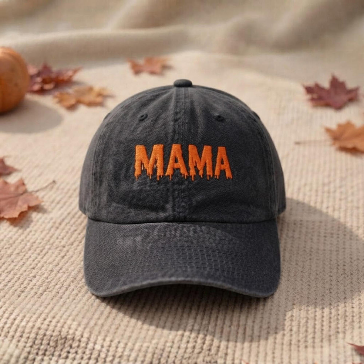 Custom Embroidered Mama Halloween Washed Cotton Baseball Cap, Spooky Season Fall Gift