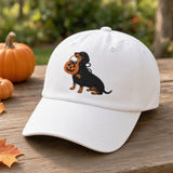 Custom Dog Halloween Embroidered Hat, Pumpkin Dog Breed Dad Hat, Spooky Dog Mom White Baseball Cap, Autumn Fall Gift for Dog Lover