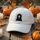 Custom Halloween Embroidered Hat, Cute Ghost Pumpkin Bat Witch Cat Skull White Baseball Cap, Personalized Spooky Season Dad Hat Gift