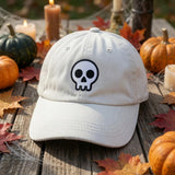 Custom Halloween Embroidered Hat, Cute Ghost Pumpkin Bat Witch Cat Skull White Baseball Cap, Personalized Spooky Season Dad Hat Gift