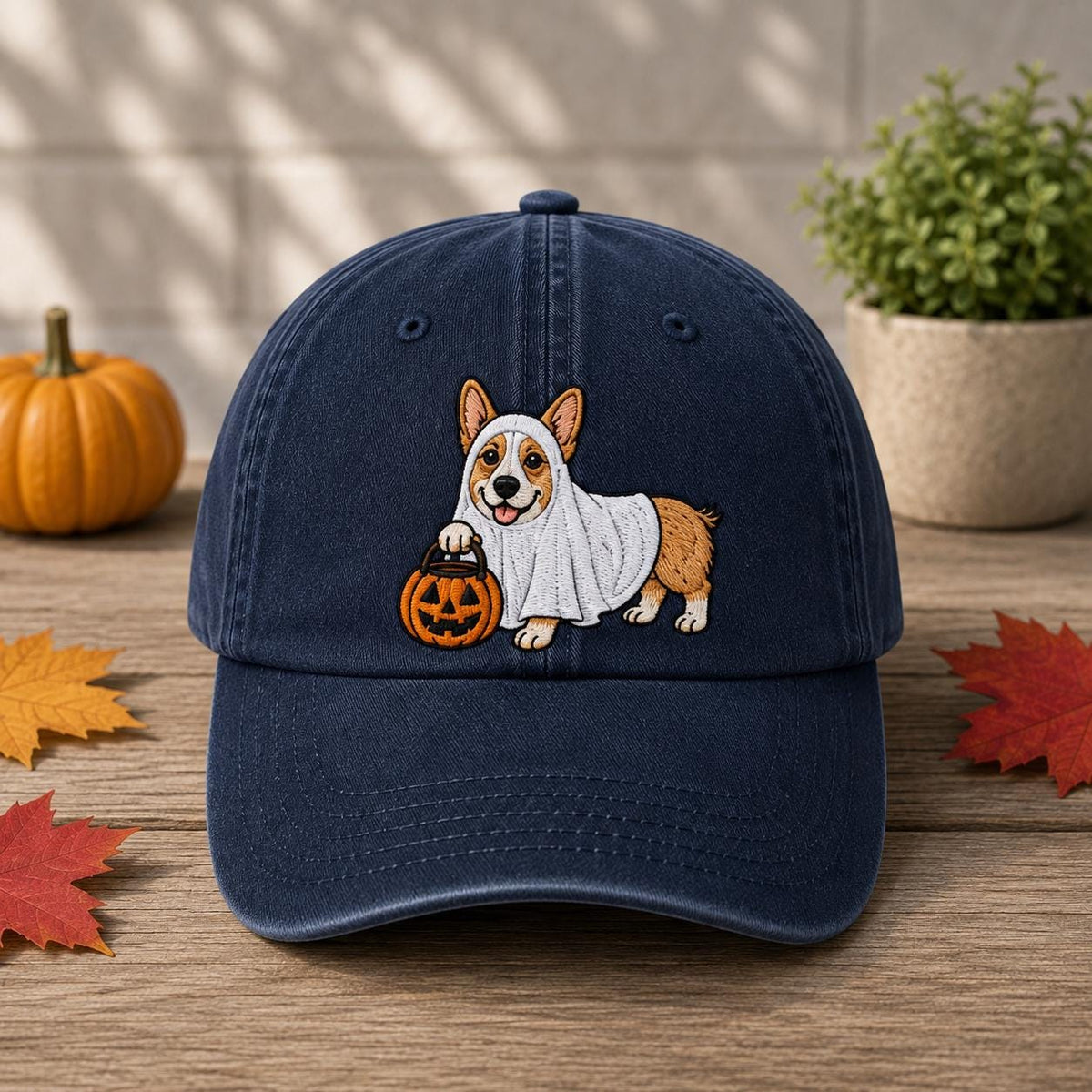 Custom Dog Pumpkin Halloween Embroidered Hat - Cute Fall Pet Lover Cap