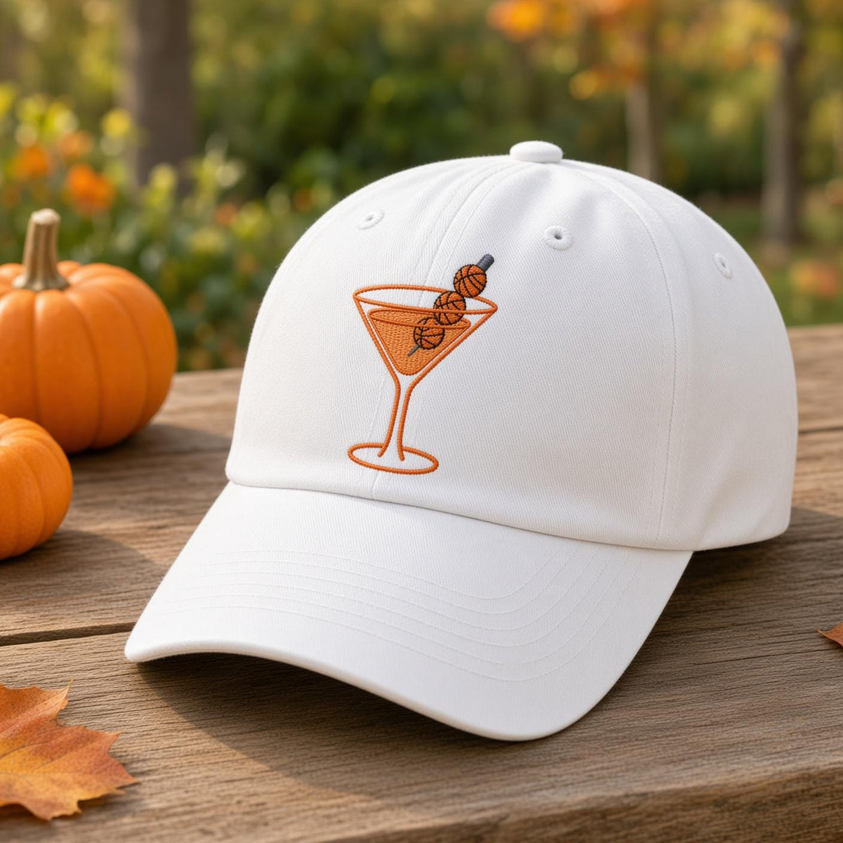 Custom Halloween Martini Embroidered Hat, Spooky Cocktail White Dad Hat, Cute Fall Drink Baseball Cap, Bachelorette Girls Trip Party Gift