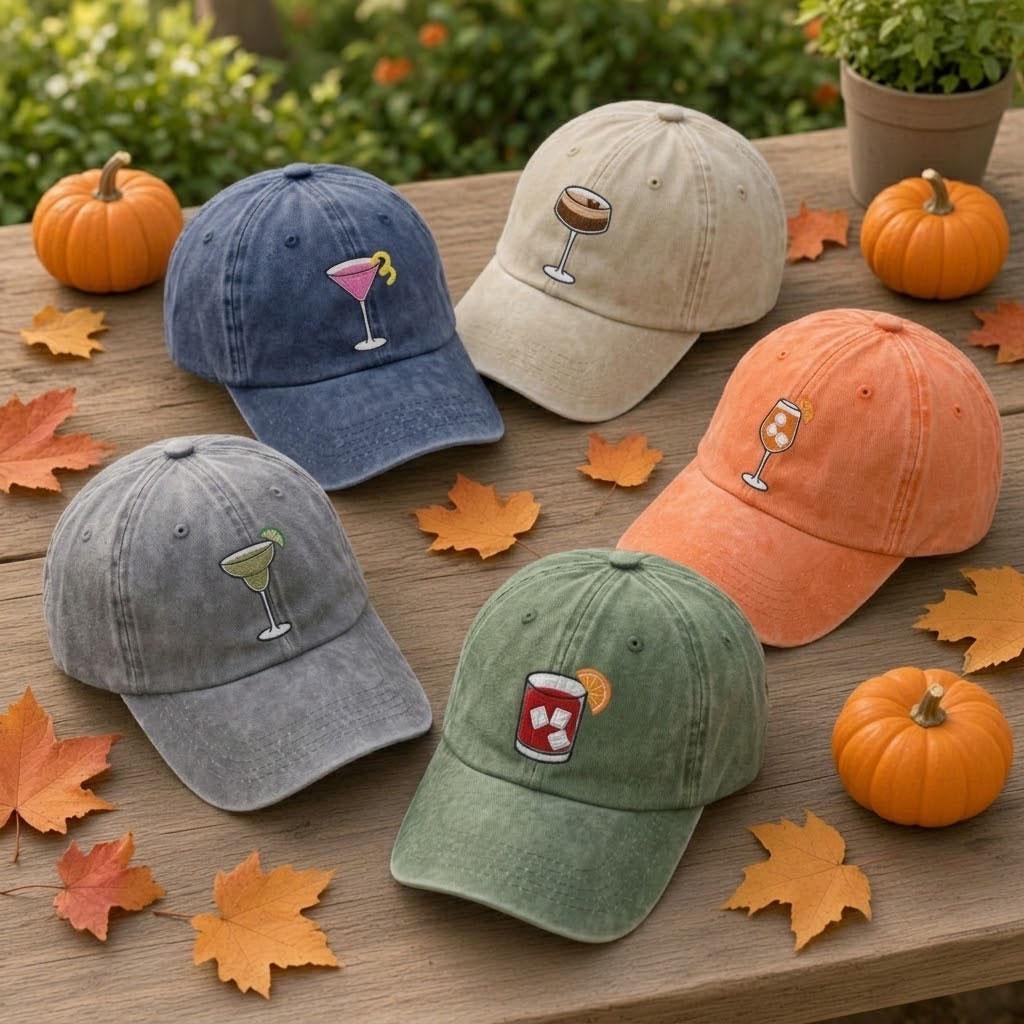 Custom Cocktail Embroidered Hat, Espresso Martini Aperol Spritz Dad Hat, Vintage Washed Cotton Drink Baseball Cap, Bachelorette Party Gift