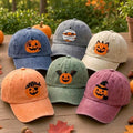Custom Halloween Pumpkin Embroidered Hat, Witch Cat Mummy Bat Dad Hat, Vintage Washed Baseball Cap, Personalized Spooky Fall Costume Gifts