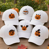 Custom Halloween Pumpkin Embroidered Hat, Witch Cat Mummy Bat Dad Hat, Vintage Washed Baseball Cap, Personalized Spooky Fall Costume Gifts