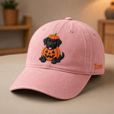 Custom Black Labrador Halloween Hat, Personalized Pumpkin Dog Baseball Cap, Pet Lover Gift