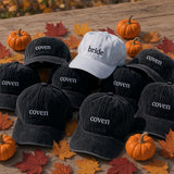 Bride And Coven Bachelorette Group Embroidered Hat, Funny Party Cap, Til Death Do Us Party Halloween Favors, Gothic Bride Accessory