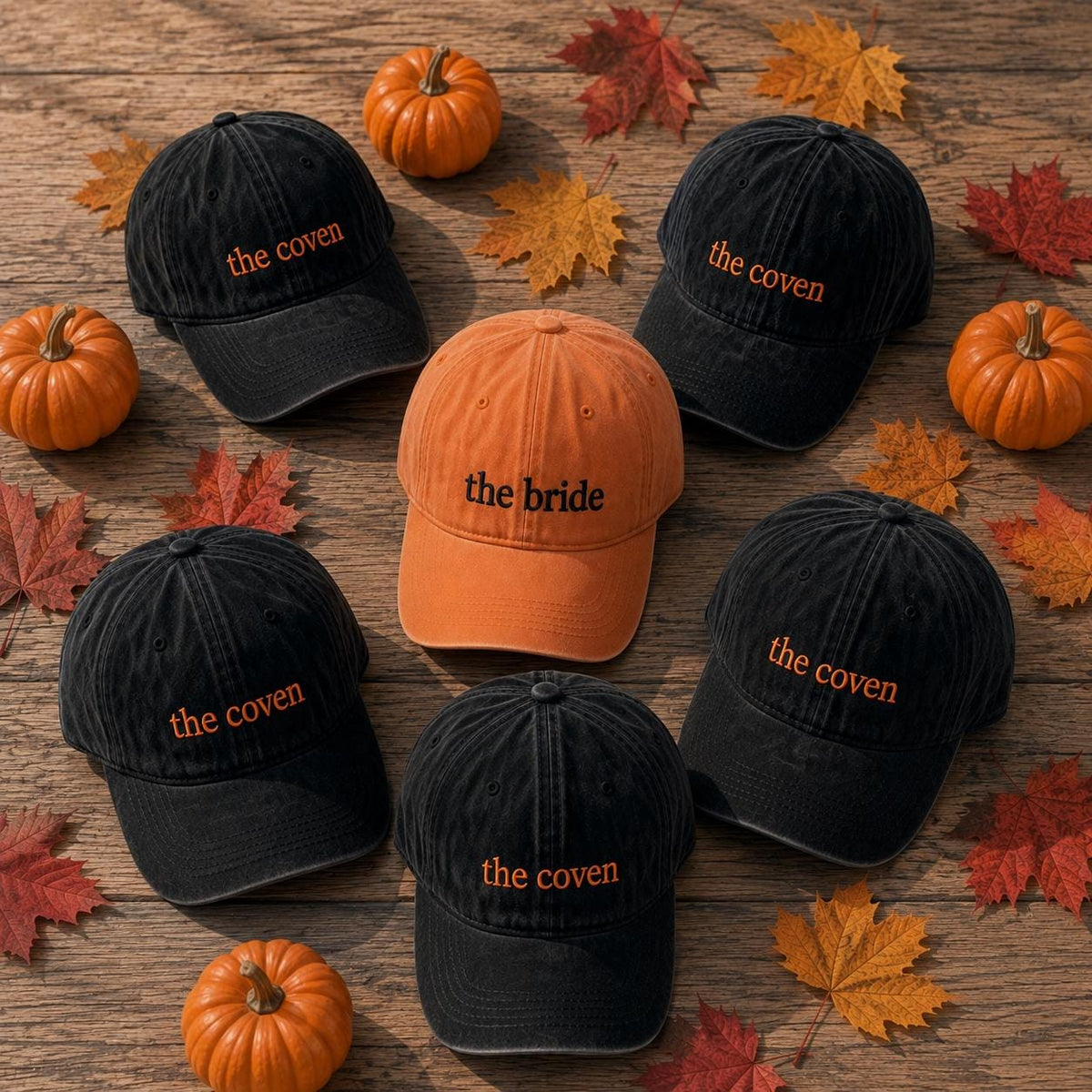 The Bride And The Coven Bachelorette Group Embroidered Hat, Til Death Do Us Party Halloween Favors, Gothic Bride Cap, Skeleton Accessory