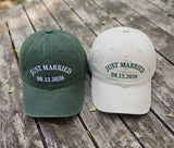 Custom Just Married Embroidered Hat - Wedding Date & Honeymoon Couple Cap