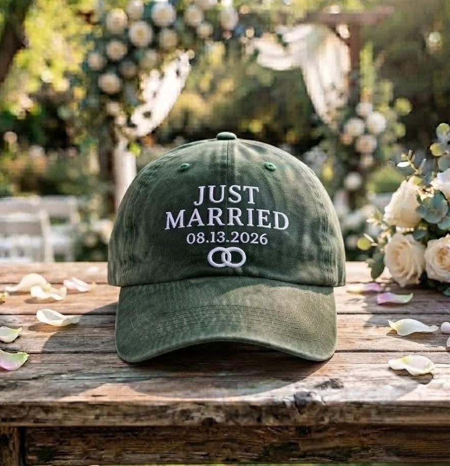 Custom Just Married Bachelorette Embroidered Hat - Bridal Honeymoon Cap