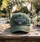 Custom Just Married Bachelorette Embroidered Hat - Bridal Honeymoon Cap