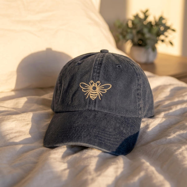 Bee Embroidered Dad Hat, Minimalist Washed Cotton Baseball Cap, Nature Lover Gift