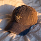 Bee Embroidered Dad Hat, Minimalist Washed Cotton Baseball Cap, Nature Lover Gift