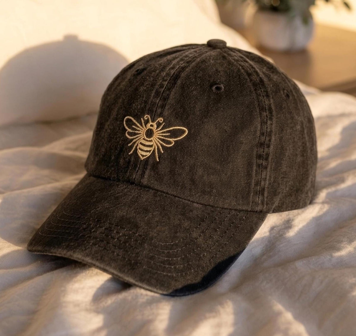 Bee Embroidered Dad Hat, Minimalist Washed Cotton Baseball Cap, Nature Lover Gift