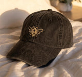 Bee Embroidered Dad Hat, Minimalist Washed Cotton Baseball Cap, Nature Lover Gift