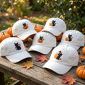Custom Halloween Black Cat Embroidered Hat, Cute Pumpkin Witch Cat White Baseball Cap, Personalized Spooky Season Dad Hat Gift