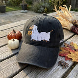 Custom Name Ghost Dachshund Embroidered Hat, Halloween Wiener Dog Dad Hat, Spooky Doxie Baseball Cap, Fall Season Gift for Dog Lover