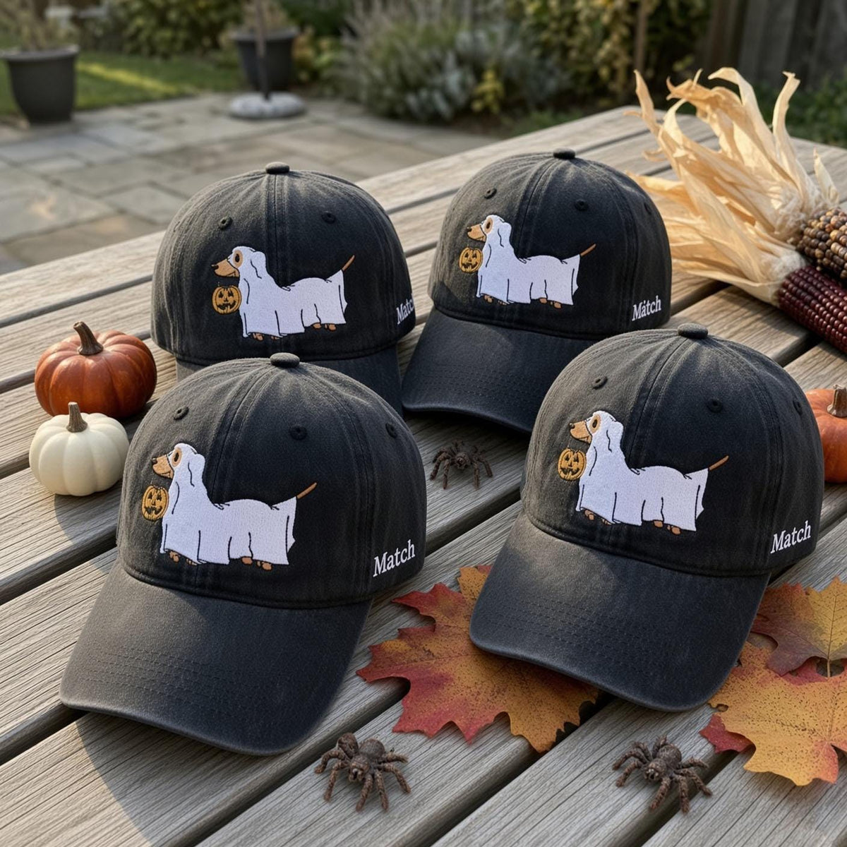 Custom Name Ghost Dachshund Embroidered Hat, Halloween Wiener Dog Dad Hat, Spooky Doxie Baseball Cap, Fall Season Gift for Dog Lover