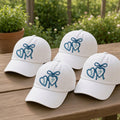 Custom Initial Heart Bow Embroidered Hat, Coquette White Baseball Cap, Personalized Couple Monogram Dad Hat, Bridal Shower Bachelorette Gift