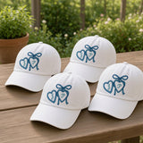 Custom Initial Heart Bow Embroidered Hat, Coquette White Baseball Cap, Personalized Couple Monogram Dad Hat, Bridal Shower Bachelorette Gift