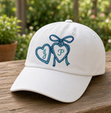 Custom Initial Heart Bow Embroidered Hat, Coquette White Baseball Cap, Personalized Couple Monogram Dad Hat, Bridal Shower Bachelorette Gift