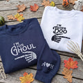 Custom Matching Halloween Couple Sweatshirt, Im His Ghoul Her Boo Skeleton Sleeve Crewneck