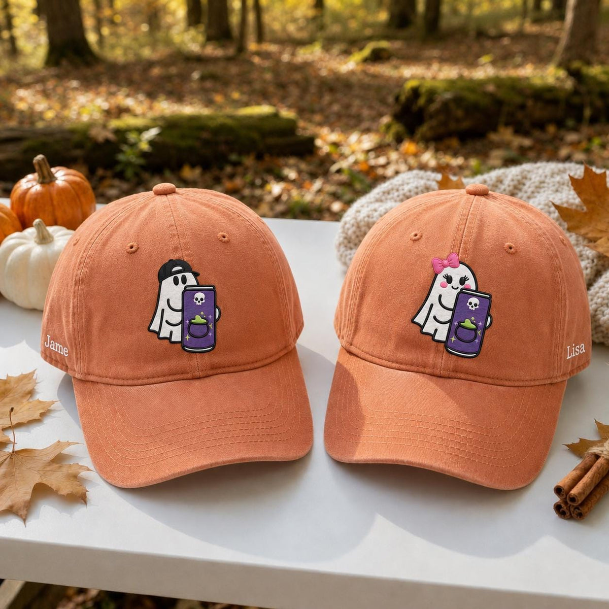 Ghost Energy Drink Embroidered Hat, Custom Name Halloween Baseball Cap, Spooky Fall Gift